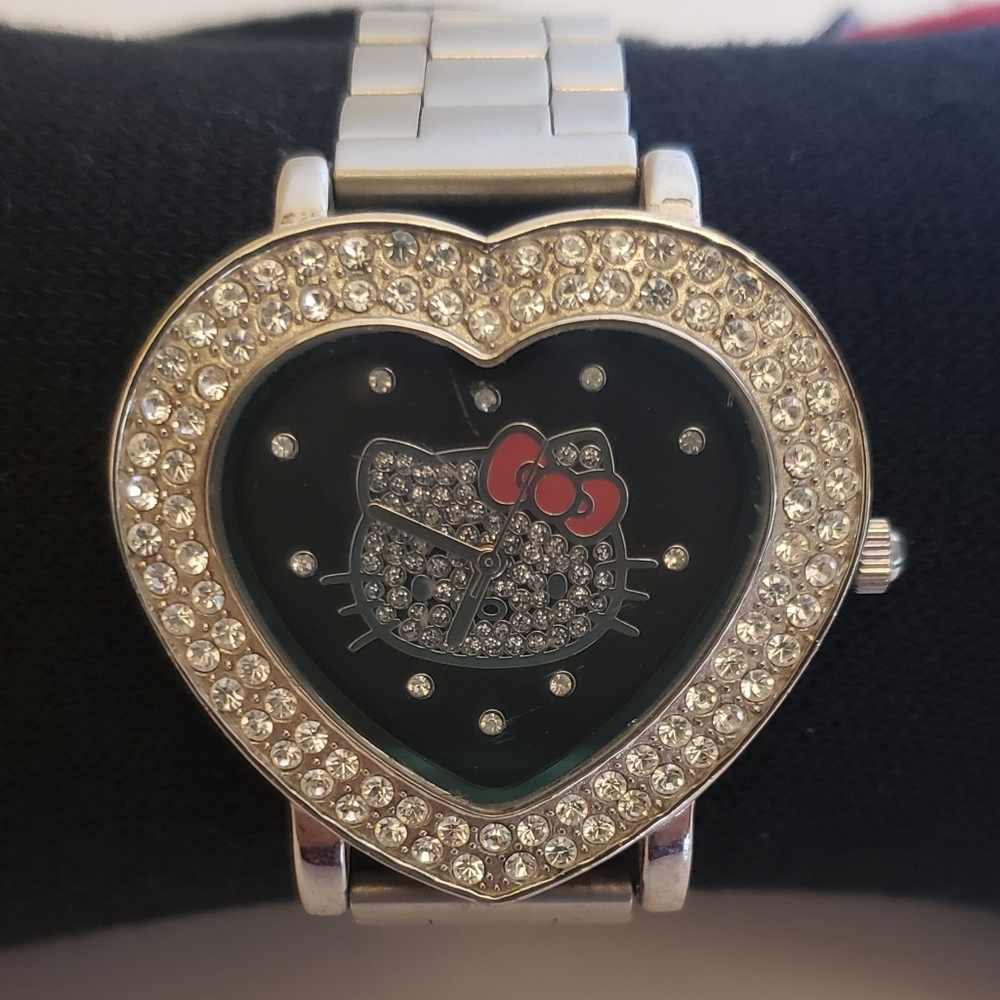 Hello Kitty Silver Heart Watch with Red Bow